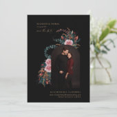Moody Dark Elegant Foliage Herfst Boog Foto Bruilo Save The Date (Staand voorkant)