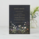 Moody Dark Elegant Romantic Wildflowers Wedding Save The Date (Staand voorkant)