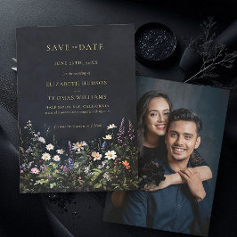 Moody Dark Elegant Romantic Wildflowers Wedding Save The Date