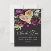 Moody Dark Floral Black Burgundy Romantic Photo Save The Date (Voorkant)