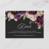 Moody Dark Floral Black Burgundy Romantic Wedding Informatiekaartje (Voorkant)