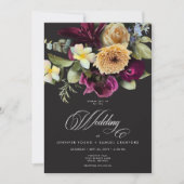 Moody Dark Floral Black Burgundy Romantic Wedding Kaart (Voorkant)