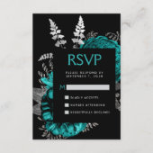 Moody Dark Floral Blauwgroen Silver Wedding RSVP Informatiekaartje (Voorkant)