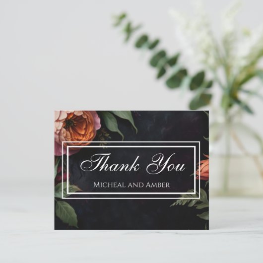 Moody Dark Floral Boho rozen Bedankkaart (Staand voorkant)
