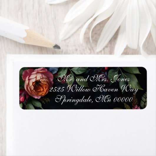  Moody Dark Floral Boho rozen Etiket (Insitu)