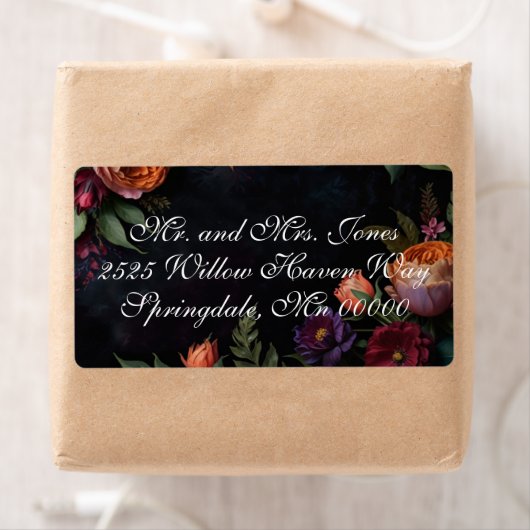  Moody Dark Floral Boho rozen Etiket (Insitu)