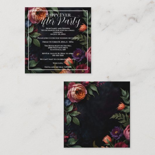 Moody Dark Floral Boho rozen Informatiekaartje (Voorkant / Achterkant)
