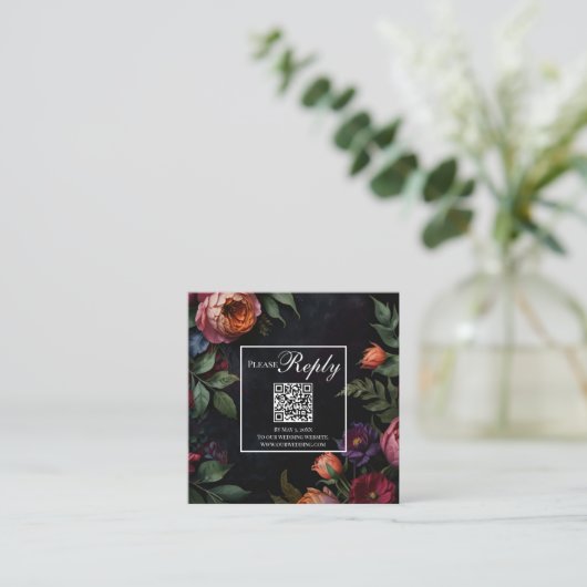  Moody Dark Floral Boho rozen Informatiekaartje (Staand voorkant)