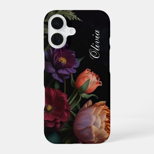 Moody Dark Floral Boho rozen iPhone 16 Hoesje (Achterkant)