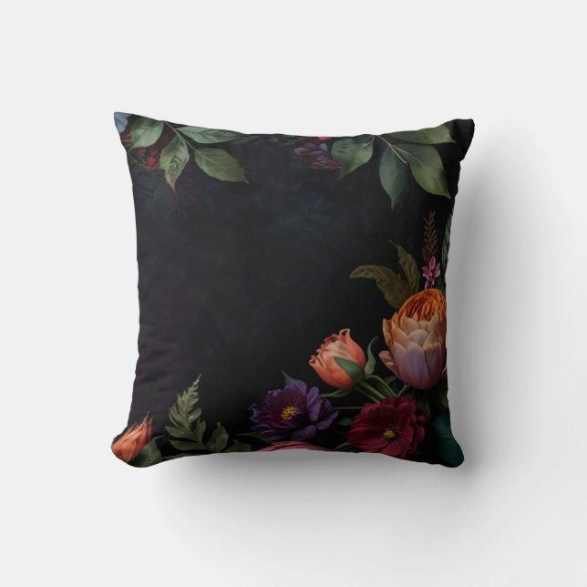  Moody Dark Floral Boho rozen Kussen (Voorkant)