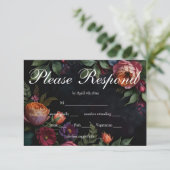 Moody Dark Floral Boho rozen RSVP Kaartje (Staand voorkant)