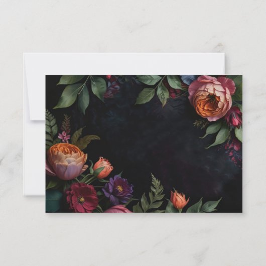 Moody Dark Floral Boho rozen Save The Date (Achterkant)