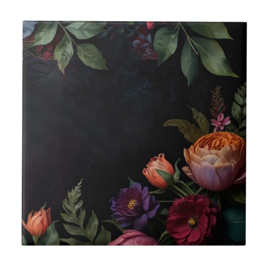 Moody Dark Floral Boho rozen Tegeltje (Voorkant)
