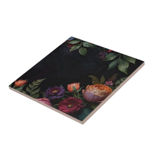  Moody Dark Floral Boho rozen Tegeltje (Zijkant)