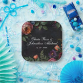 moody dark floral boho rozen Trouwen Papieren Bordje (Feest)