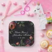 moody dark floral boho rozen Trouwen Papieren Bordje (Feest)