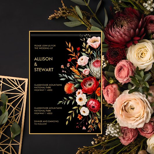 Moody Dark Floral Botanische Elegantie bruiloft Kaart