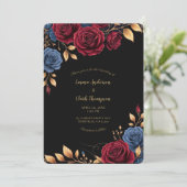 Moody Dark Floral Gold Elegant Wedding Kaart (Staand voorkant)
