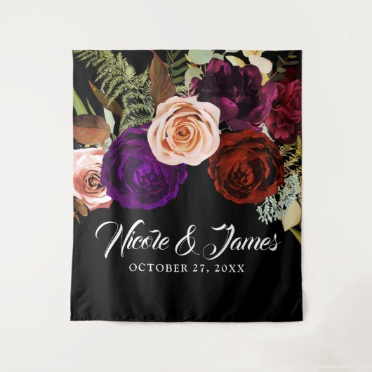 Moody Dark Floral Greenery Bold Wedding Backdrop Wandkleed (Voorkant)
