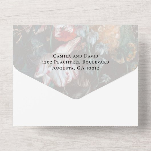 Moody Dark Floral in één bruiloft uitgenodigd All In One Uitnodiging (Achterkant)