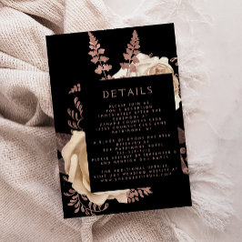 Moody Dark Floral Ivoor Roos Gold Wedding Details Informatiekaartje