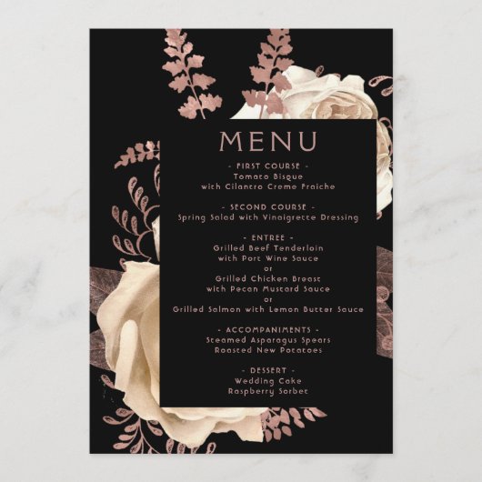 Moody Dark Floral Ivoor Roos Gold Wedding Menu (Voorkant)