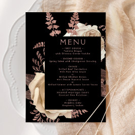 Moody Dark Floral Ivoor Roos Gold Wedding Menu
