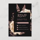 Moody Dark Floral Ivoor Roos Gold Wedding RSVP Informatiekaartje (Voorkant)