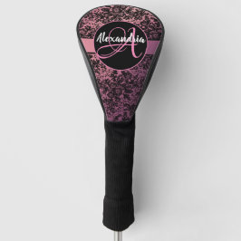 Moody Dark Floral op roze monogram Golfheadcover