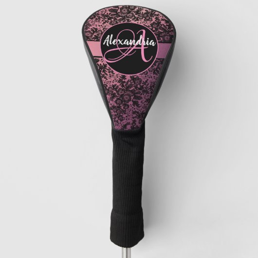 Moody Dark Floral op roze monogram Golfheadcover (Voorkant)