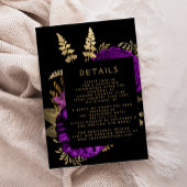 Moody Dark Floral Paarse Gold Wedding Details Informatiekaartje
