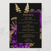 Moody Dark Floral Paarse Gold Wedding Menu (Voorkant)