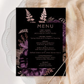 Moody Dark Floral Paarse Roos gouden bruiloft Menu
