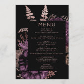 Moody Dark Floral Paarse Roos gouden bruiloft Menu (Voorkant)
