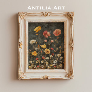  Moody Dark Flower Art Victoriaans Bloemen Poster