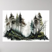 Moody Dark Forest Waterverf Poster (Voorkant)
