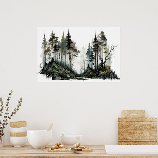 Moody Dark Forest Waterverf Poster (Keuken)