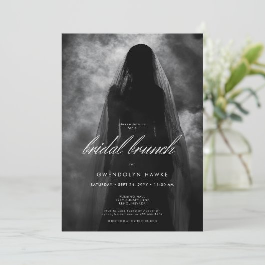 Moody Dark Ghost Bride in Mist Bruids Brunch Kaart (Staand voorkant)