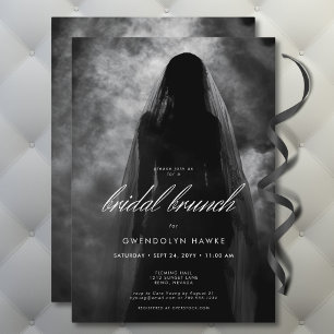 Moody Dark Ghost Bride in Mist Bruids Brunch Kaart