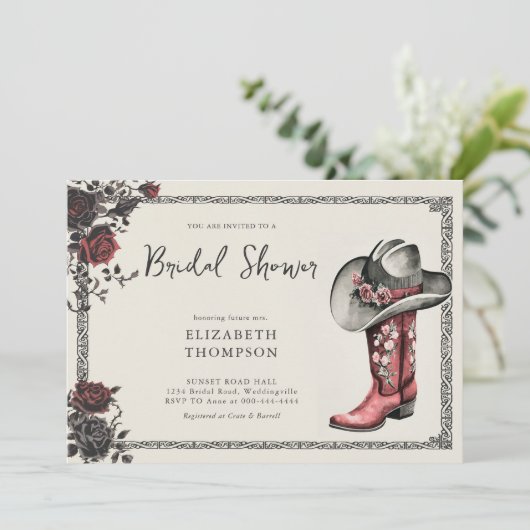 Moody Dark Gothic Western Zwart Rozen Vrijgezellen Kaart (Staand voorkant)