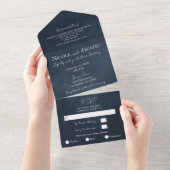 Moody Dark Navy Blue Waterverf Modern Wedding All In One Uitnodiging (Afscheurbaar)