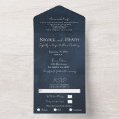 Moody Dark Navy Blue Waterverf Modern Wedding All In One Uitnodiging (Binnen)