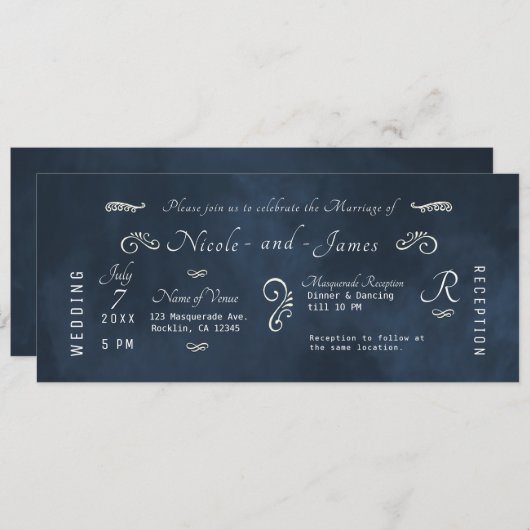 Moody Dark Navy Blue Waterverf Modern Wedding Kaart (Voorkant / Achterkant)