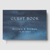 Moody Dark Navy Blue Waterverf Wash Weddenschap Gastenboek (Voorkant)