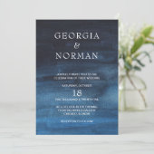 Moody Dark Navy Blue Waterverf Wash Weddenschap Kaart (Staand voorkant)