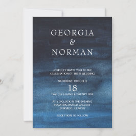Moody Dark Navy Blue Waterverf Wash Weddenschap Kaart