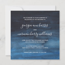 Moody Dark Navy Blue Waterverf Wash Weddenschap Kaart