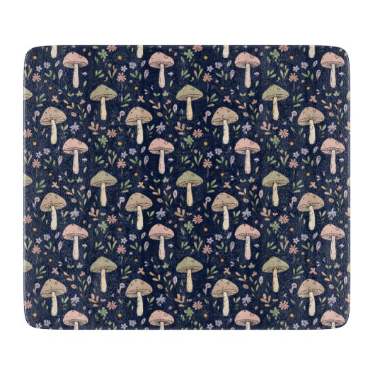 Moody Dark Navy Fungi Dark Academia Kitchen Gift Snijplank (Voorkant)