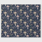 Moody Dark Navy Fungi Seamless Pattern Cadeaupapier (Vlak)