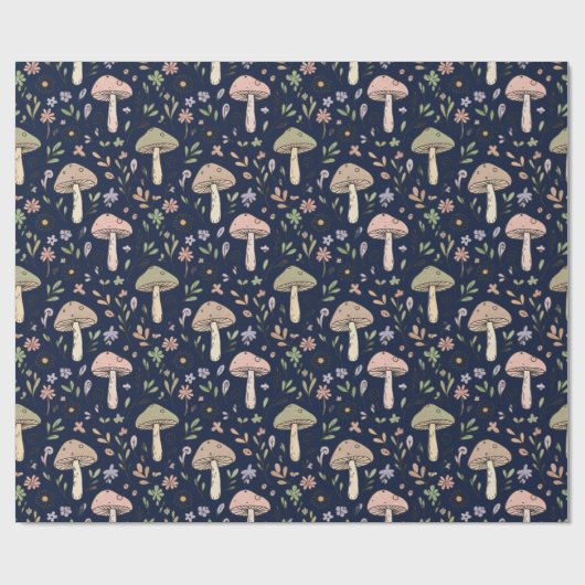 Moody Dark Navy Fungi Seamless Pattern Cadeaupapier (Vlak)